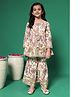 READIPRINT Three Fourth Sleeves Floral Printed & Lace Detailed Kurta With Sharara Set - Beige