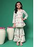 READIPRINT Three Fourth Sleeves Floral Printed & Lace Detailed Ethnic Kurta With Sharara Set - Cream