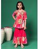 READIPRINT Cotton Half Sleeves Floral Printed Kurta & Sharara - Red