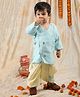 Polka Tots Cotton Full Sleeve Flower Embroidered Kurta  Dhoti  - Tuquoise