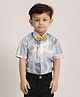 Polka Tots Cotton Half Sleeves Abstract Printed Shirt With Attached Bow - Grey