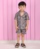 Polka Tots Cotton  Half Sleeves Abstract Printed  Shirt & Short Set  -  Brown