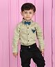 Polka Tots Cotton Full Sleeves Solid  Shirt With Attached Bow Tie  - Beige