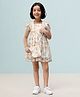 TOONYPORT Cotton Blended Half Sleeves Floral Printed Dress With Bag - Beige