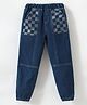 Kookie Kids Denim Washed Full Length Cut & Sew Checkered Designed Jeans - Blue