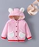 Kookie Kids Full Raglan Sleeves Hooded Bomber Jacket With Ears Applique - Pink