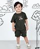 MASHUP Cotton Jersey Half Sleeves Teddy Bear Printed Tee With Coordinating Shorts Set - Olive Green