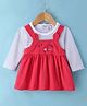 Be Baby Interlock Knit Full Sleeves Striped Frock with Embroidery - Dark Pink & White