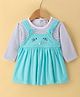 Be Baby Interlock Knit Full Sleeves Striped Frock with Embroidery - Aqua Blue & White