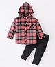 Be Baby Cotton Woven Full Sleeves Hooded Checks Shirt & Denim Jeans Set - Red & Black