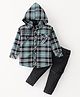 Be Baby Cotton Woven Full Sleeves Hooded Checks Shirt & Denim Jeans Set - Green & Black