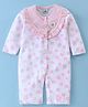Be Baby Interlock Knit Full Sleeves Front Open Romper with Floral Print  - Pink & White