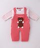 Be Baby Fleece Knit  Winter Wear Dungaree with 3D Bear Applique & Full Sleeves Striped T-Shirt - Pink & White