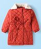 Baby Hub Woven Full Sleeves Solid Color Trench Coat with Fur Detailing - Rust Orange