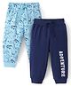 Doodle Poodle  Cotton Knit Full Length Lounge Pants with Animals & Text Print Pack of 2 - Light Blue & Navy Blue