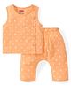 Babyhug Cambric Woven Sleeveless Side Open Innerwear Set With Paw Print - Orange
