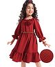 Hola Bonita Knit Full Sleeves Textured Fabric Frock with Floral Applique - Red