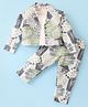 Kids Magic Cotton Woven Full Sleeves Printed Jacket With Inner Top & Lounge Pants Co-Ord Set - Green