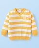 Babyhug Knitted Full Sleeve Striped Pullover Sweater with Alphabet Patch - Yellow
