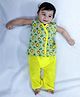 BownBee Pure Cotton Sleeveless Lion Printed Kurta Pajama Set - Green