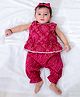 BownBee Pure Cotton Sleeveless Bandhani Printed Top Harem Set With Headband - Pink