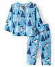 Doodle Poodle 100% Cotton Full Sleeves Front Open Night Suit With Snowman Print - Blue