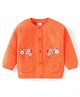 Babyhug Knitted Full Raglan Sleeves Front Open Sweater with Floral Embroidery - Orange