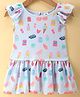ToffyHouse Single Jersey Frill Sleeves Frock with Ice Cream & Fruit Print - Sky Blue