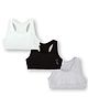 Plan B Cotton Elastane Pack of 3 Sleeveless Solid Sport Bras - Black White & Grey