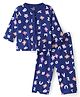 Doodle Poodle 100% Cotton Knit Full Sleeves Front Open Night Suit with Floral & Alphabet Print - Navy Blue