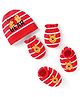 Babyhug Interlock Knit Cap Mittens And Booties with Winnie The Pooh Print - Red