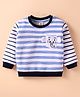 ToffyHouse Fleece Knit Full Sleeves Striped Winter Sweatshirt with Elephant Applique - Blue & White