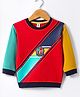 ToffyHouse Fleece Knit Full Sleeves Color Block Winter Sweatshirt with Sport Patch - Red & Mustard