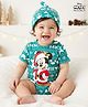 Babyhug Disney Knitted Half Sleeves Mickey Mouse Graphic Onesie with Cap - Sea Green