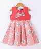Enfacne Core Sleeveless Girls Patch Detailed & Striped Dress - Peach