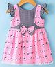 Enfance Core Sleeveless Frill Detailed Floral Printed & Striped Bow Applique Flared Dress - Pink