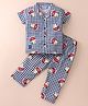Enfance Core Cotton Woven Half Sleeves Checks & Cup Printed  Coordinating Night Suit Set - Navy Blue