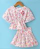Enfance Core Half Sleeves Alphabets  Printed Foral Applique Kaftan Style Top With Coordinating Skirt Set - Multi Colour