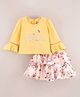 Enfance Core Full  Sleeves Paisley Text Printed Floral Applique Top With  Frill Skirt - Lemon Yellow