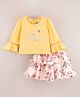 Enfance Core Full  Sleeves Paisley Text Printed Floral Applique Top With  Frill Skirt - Lemon Yellow