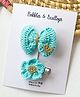 Bobbles & Scallops Set Of 2 Bow & Floral Detailed Crochet Alligator Clips - Blue