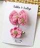 Bobbles & Scallops Set Of 2 Bow & Floral Detailed Crochet Alligator Clips - Pink