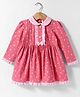 ToffyHouse 100% Cotton Knit Full Sleeves Floral Printed Peter Pan Collared Dress - Pink