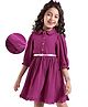 Hola Bonita Knit Three Fourth Sleeves Shirt Dress In Textured Fabric-Purple