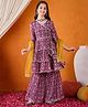 Cherry & Jerry Three Fourth Sleeves Ethnic Motif Printed Coordinating Kurta Sharara With Dupatta - Purple
