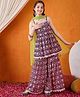 Cherry & Jerry Sleeveless Sequin Lace Embellished & Floral Printed Coordinating Kurta Sharara With Dupatta - Purple