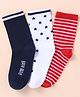 Pine Kids Cotton Knit Socks with Strips Star & Text Print Pack of 3 - Navy Blue White & Red
