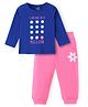 Doodle Poodle Cotton Knit Full Sleeves T-Shirt & Lounge Pants Set With Floral Print -  Blue Quartz & Pink