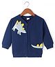 Kookie Kids Terry Knit Full Raglan Sleeves Front Open Sweatjacket with Dino Patch Detailing - Navy Blue