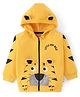 Kookie Kids Terry Knit Full Sleeves Hooded Sweatjacket with Tiger Applique & Kangaroo Pockets - Yellow